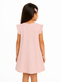 Girls Soft Pink A-Line Dress with Pearl Floral Embellishments