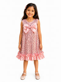 Girls Blush Pink Sequin Bow Party Dress