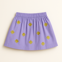 Lilac Flared Cotton Embellished Sequinned Flower Skirt