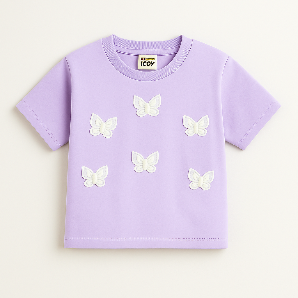 Lilac Butterfly Applique Cotton T-Shirt