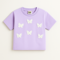 Lilac Butterfly Applique Cotton T-Shirt