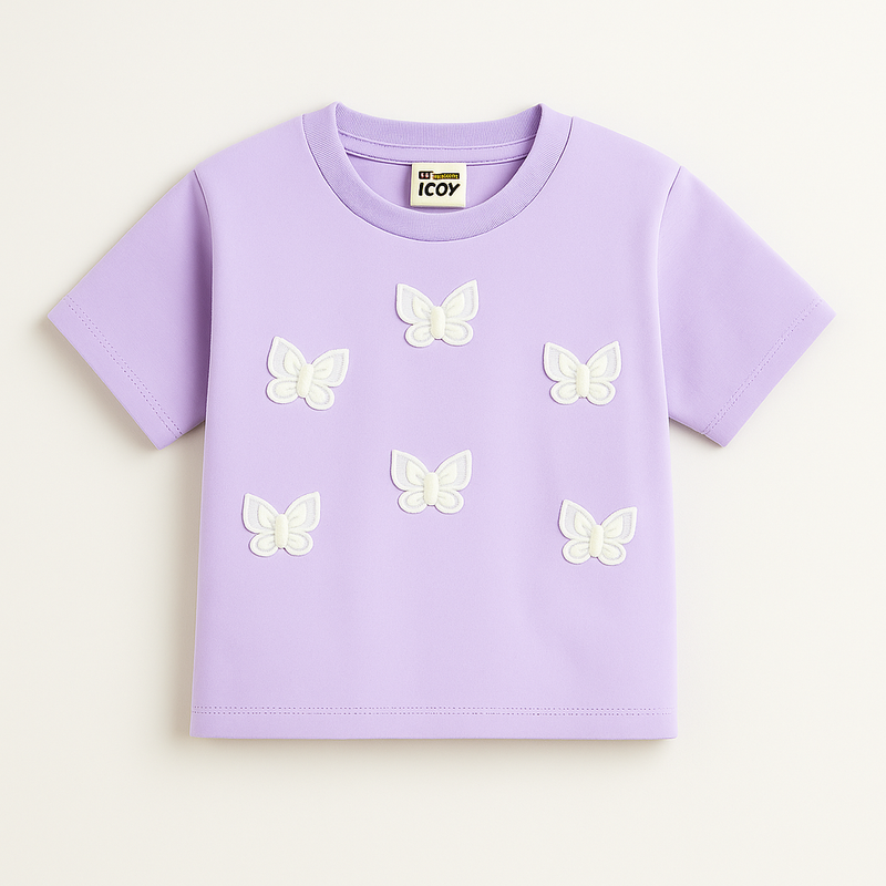 Lilac Butterfly Applique Cotton T-Shirt