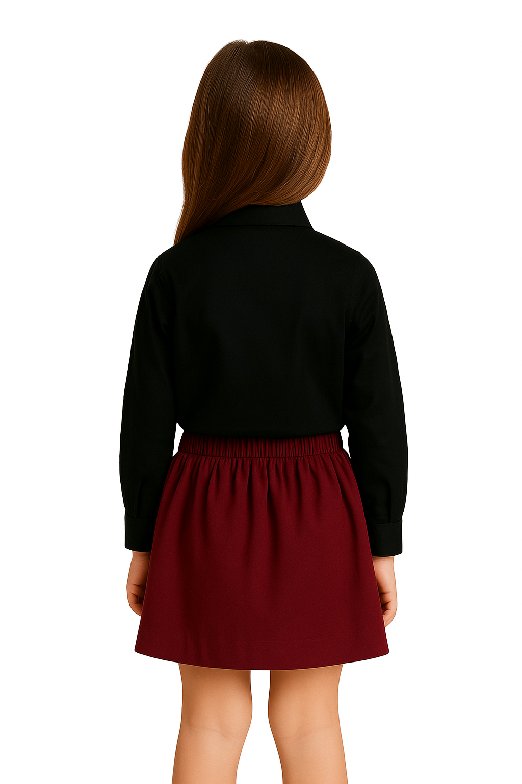 Sequin Flower Black Shirt with Maroon Sequin Flared Skirt