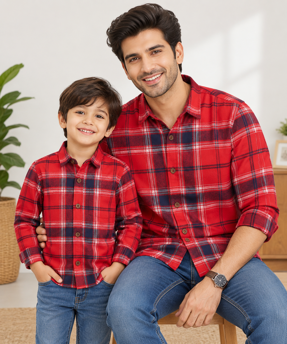 ZIP ZAP ZOOP Father & Son Red Checked Full Sleeve Casual Shirt – Matching Twinning Collection