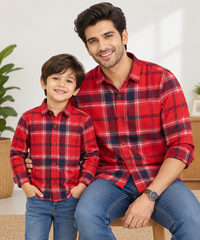 ZIP ZAP ZOOP Father & Son Red Checked Full Sleeve Casual Shirt – Matching Twinning Collection
