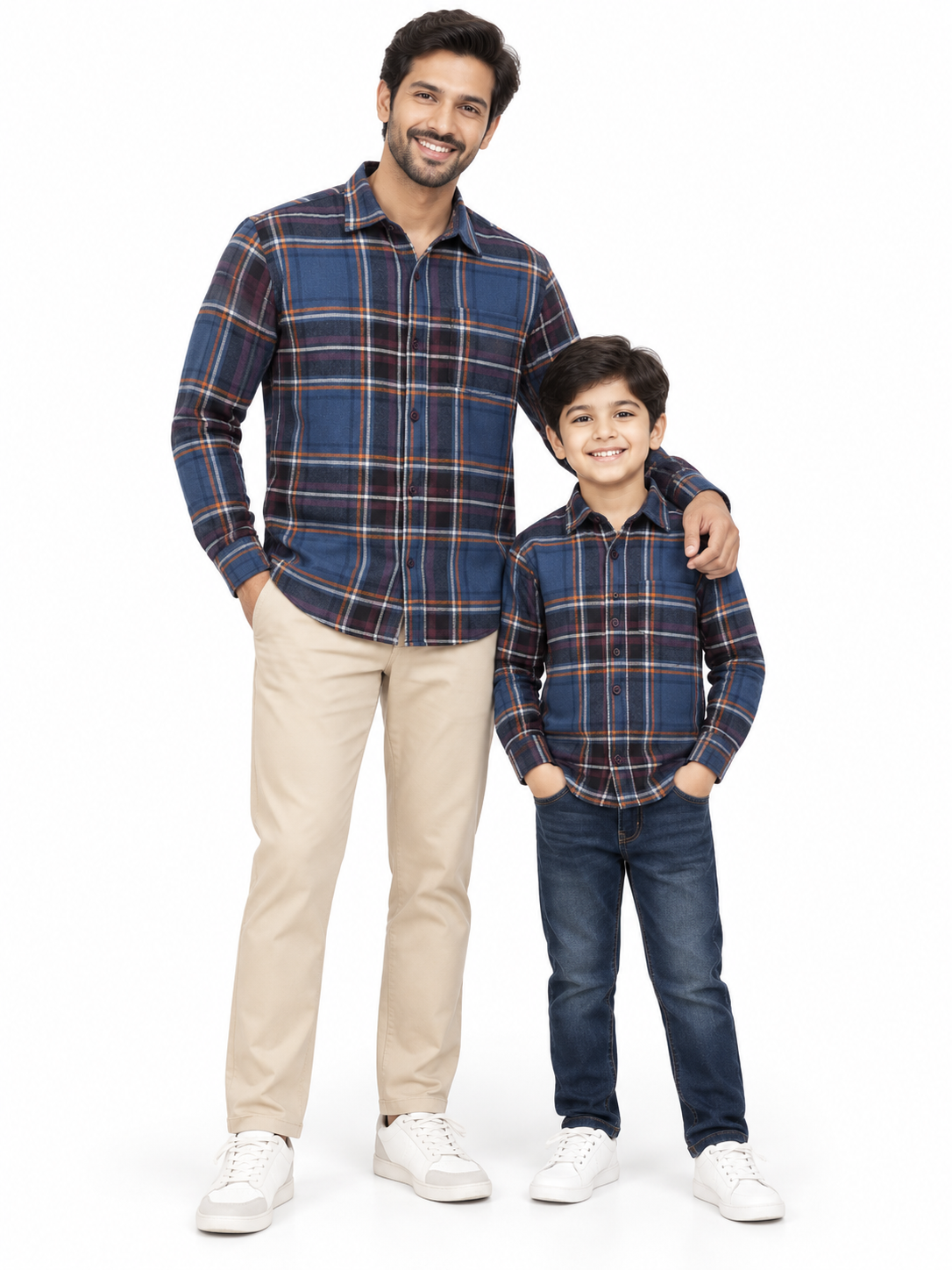 ZIP ZAP ZOOP Father & Son Blue Plaid Full Sleeve Shirts – Matching Twinning Collection