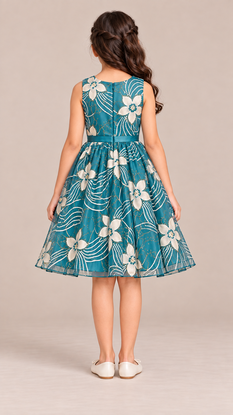 ZIP ZAP ZOOP Girls Teal Blue Floral Sleeveless Fit & Flare Festive Dress