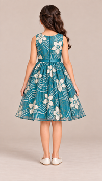 ZIP ZAP ZOOP Girls Teal Blue Floral Sleeveless Fit & Flare Festive Dress