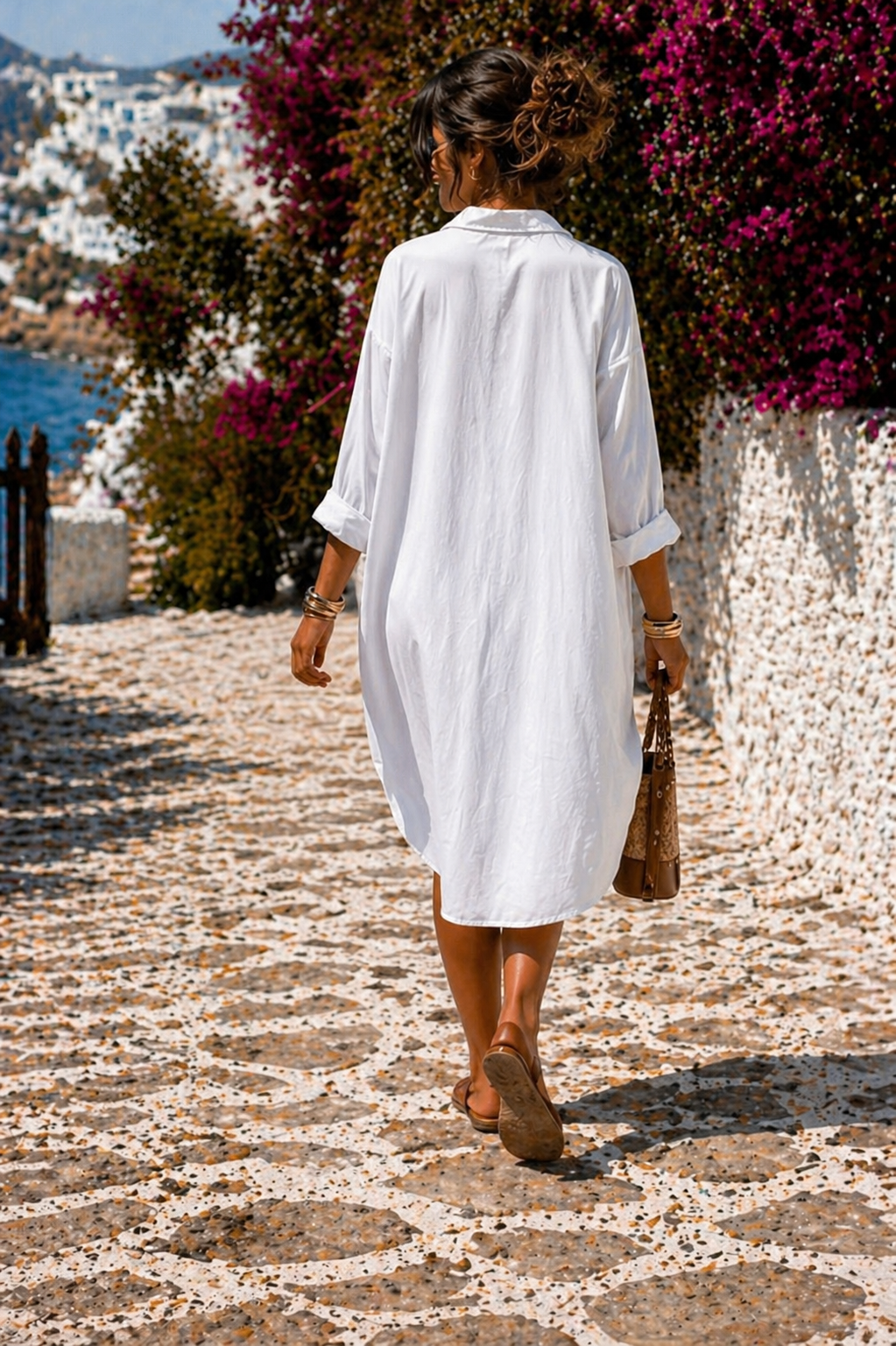 White Shell Print Beach Shirt Dress – Mom & Daughter Matching Outfit