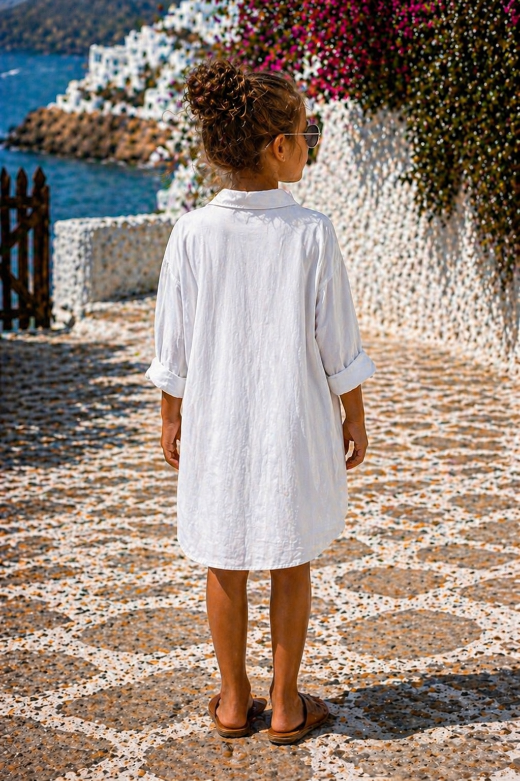 White Shell Print Beach Shirt Dress – Mom & Daughter Matching Outfit