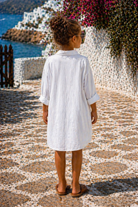 White Shell Print Beach Shirt Dress – Mom & Daughter Matching Outfit