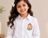 Bestseller Girls White Printed Ganpati Full Sleeve Cotton Shirt (Copy)