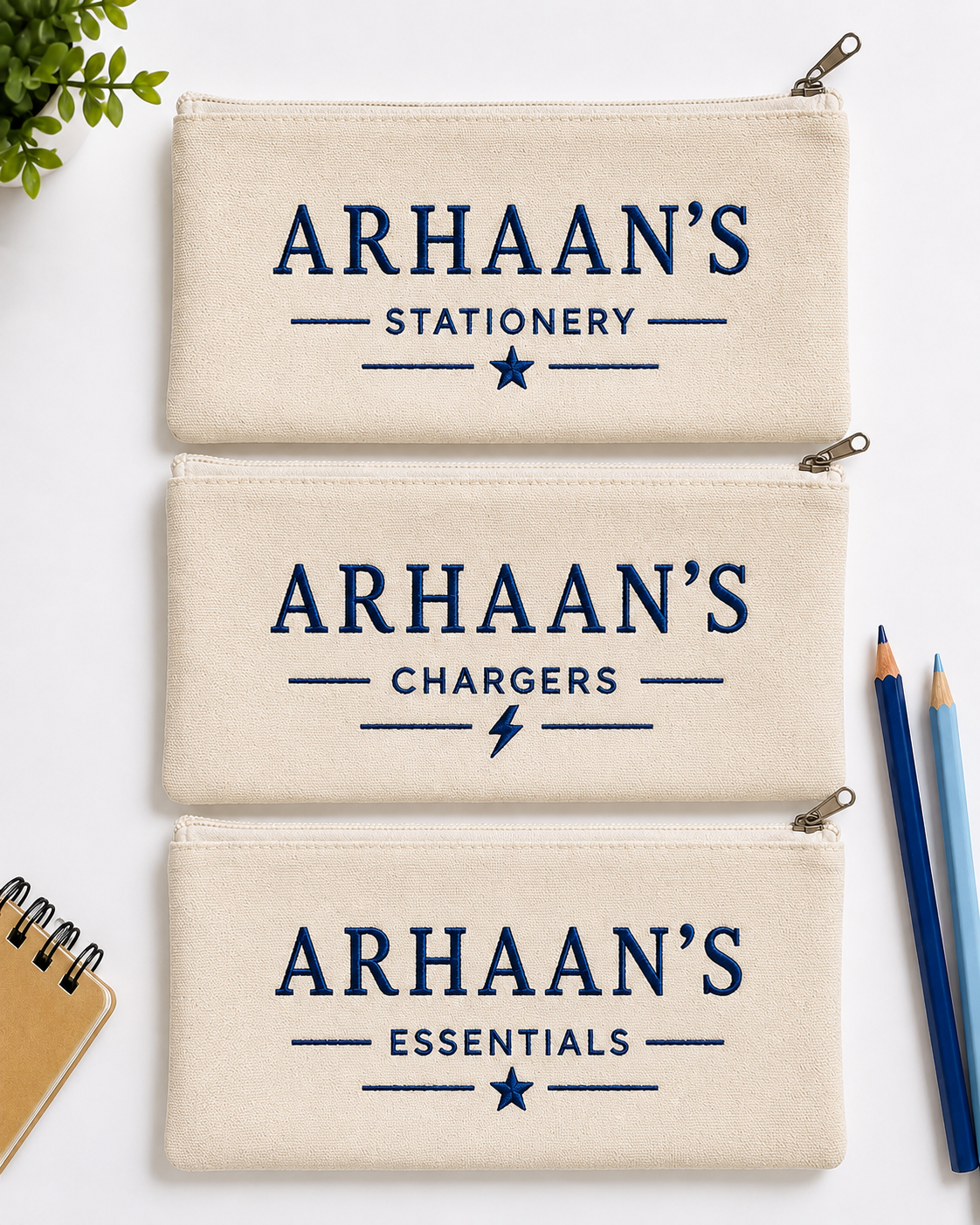 Custom Name Premium Canvas Zipper Pouch | Multi-Purpose Organizer for Stationery, Chargers & Accessories