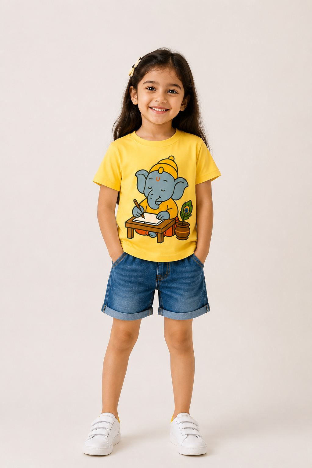 Girls And Boys Ganpati Print Yellow T-Shirt