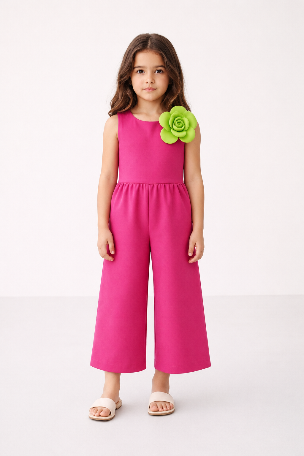 Girls Party Wear Pink Jumpsuit with 3D Flower