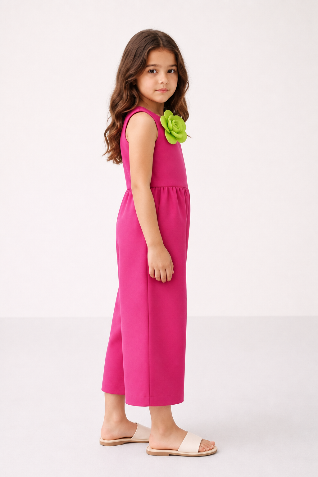 Girls Party Wear Pink Jumpsuit with 3D Flower