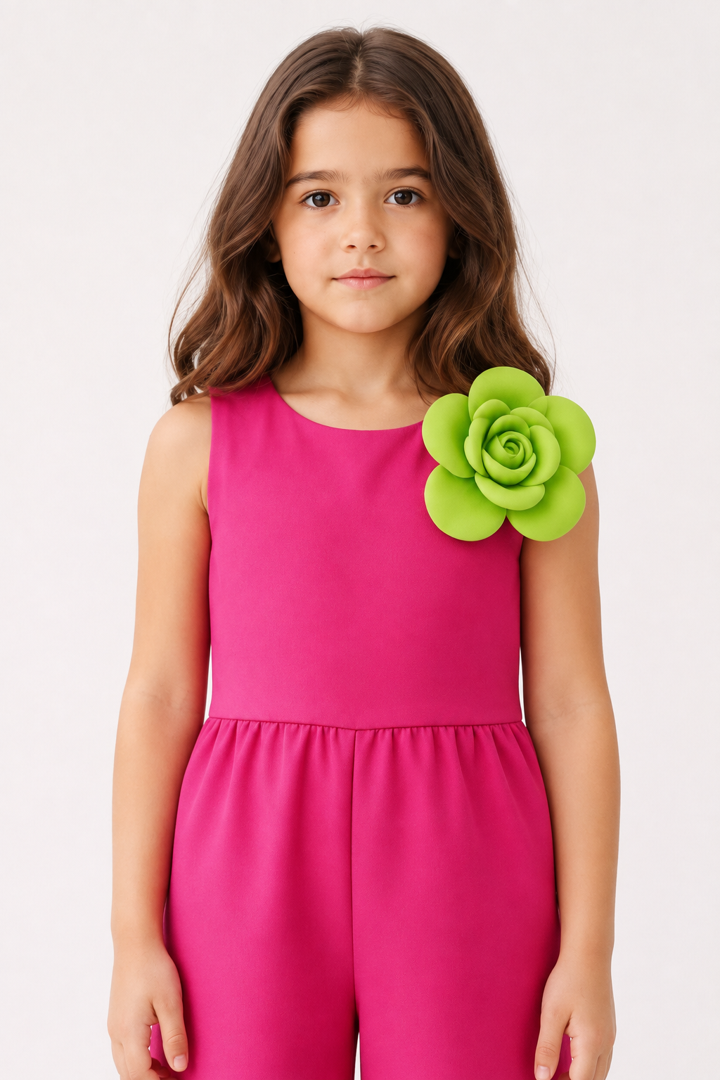 Girls Party Wear Pink Jumpsuit with 3D Flower
