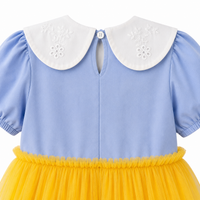 Girls Premium Cotton & Soft Net Tiered Dress with Apple Embroidery