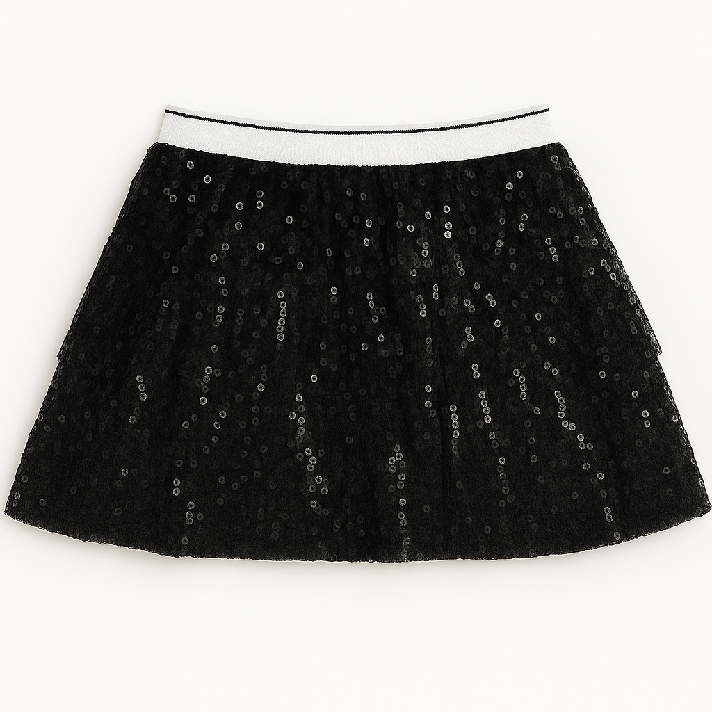 Black Sequinned Multi-layered Tulle Skirt