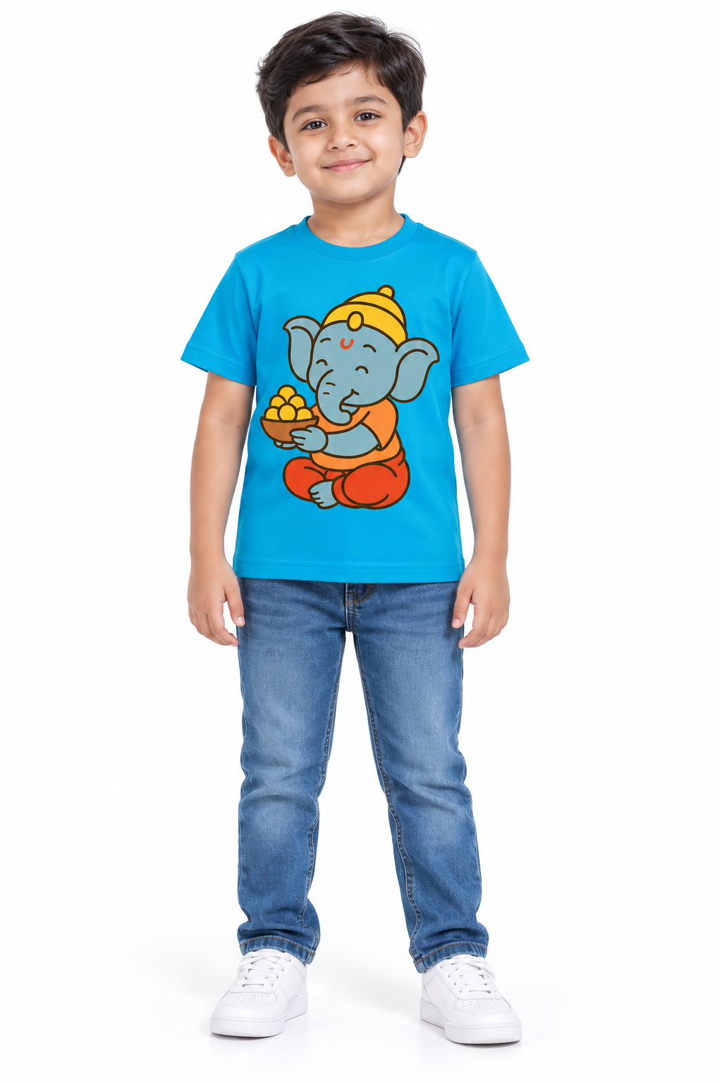 Girls And Boys Ganpati Print Blue T-Shirt