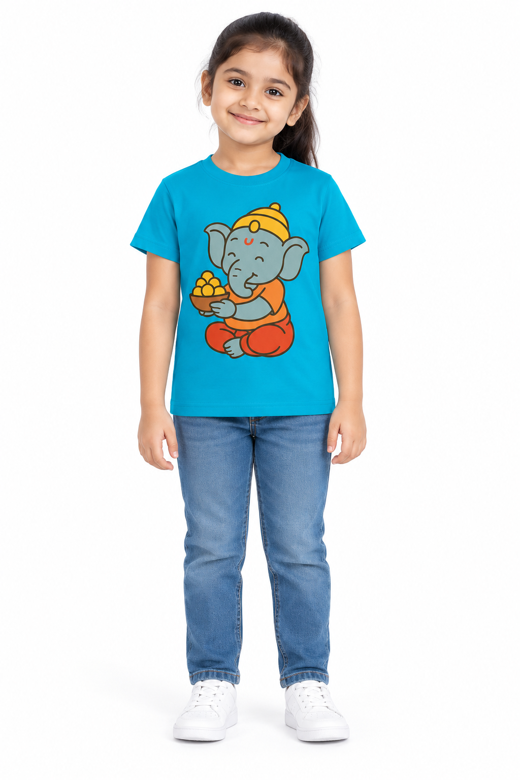 Girls And Boys Ganpati Print Blue T-Shirt