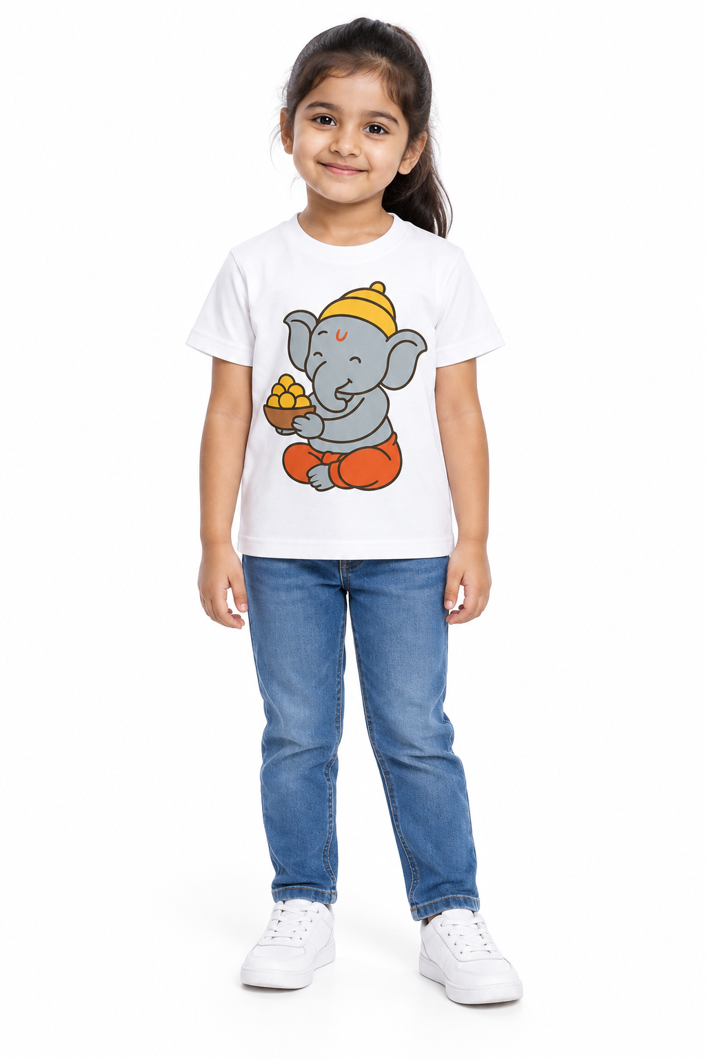 Girls And Boys Ganpati Print White T-Shirt