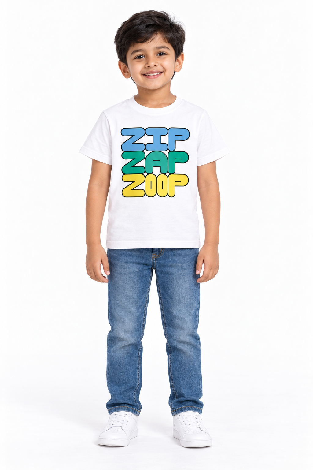 White Logo Print Half Sleeve T-shirt
