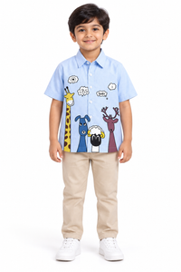Zoo Squad Light Blue Shirt – Fun Animal Friends Half Sleeve Shirt for Kids