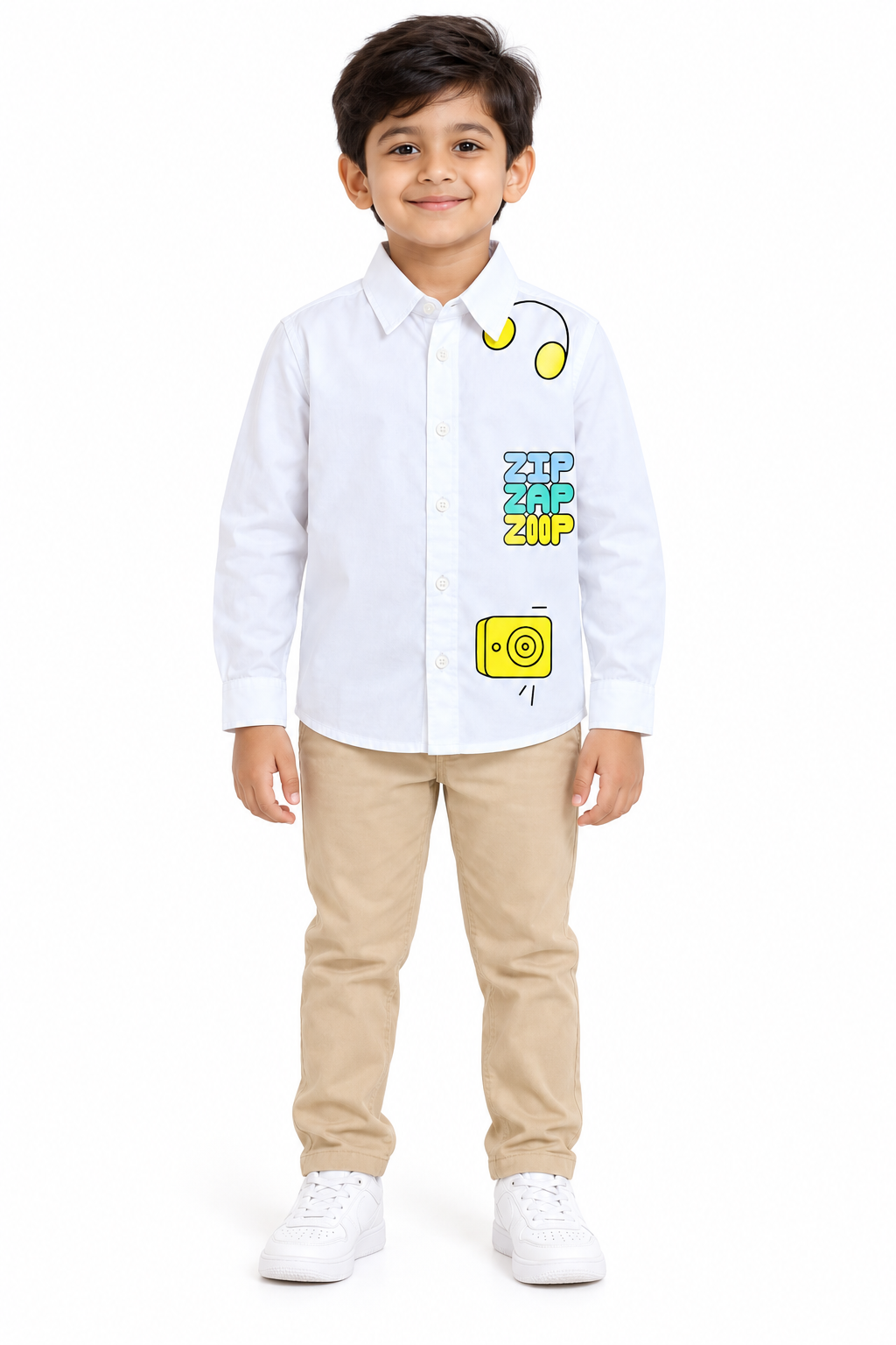 White Full Sleeve Brand Logo Printed Pure Cotton Shirt