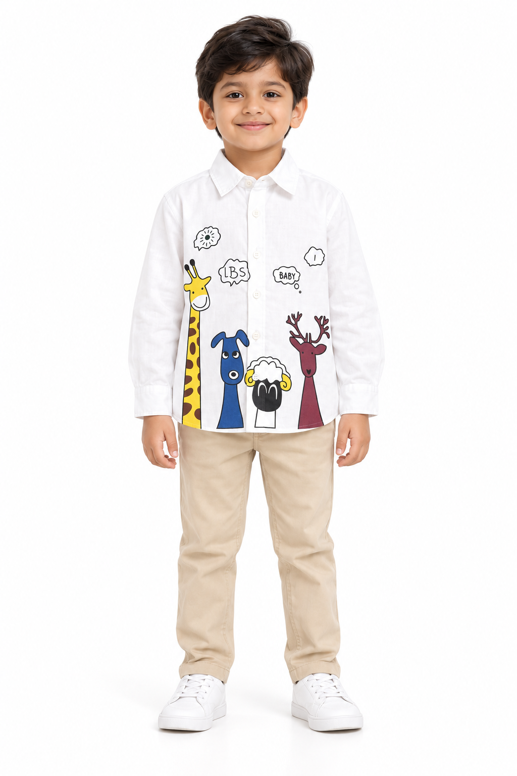 Boys 4 Animal Print White Cotton Shirt