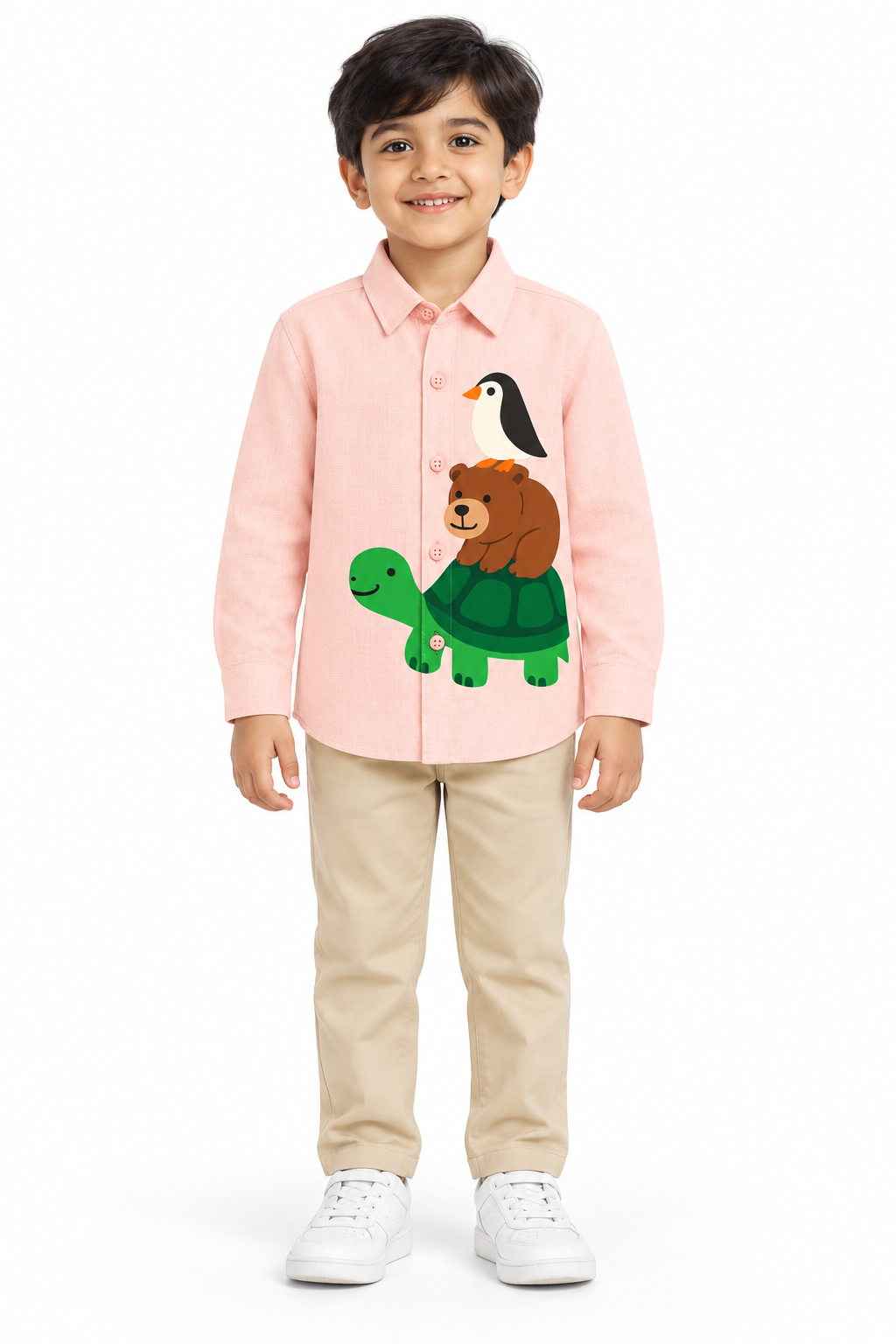 Pink Boys Tortoise Bear Penguin Cotton Shirt