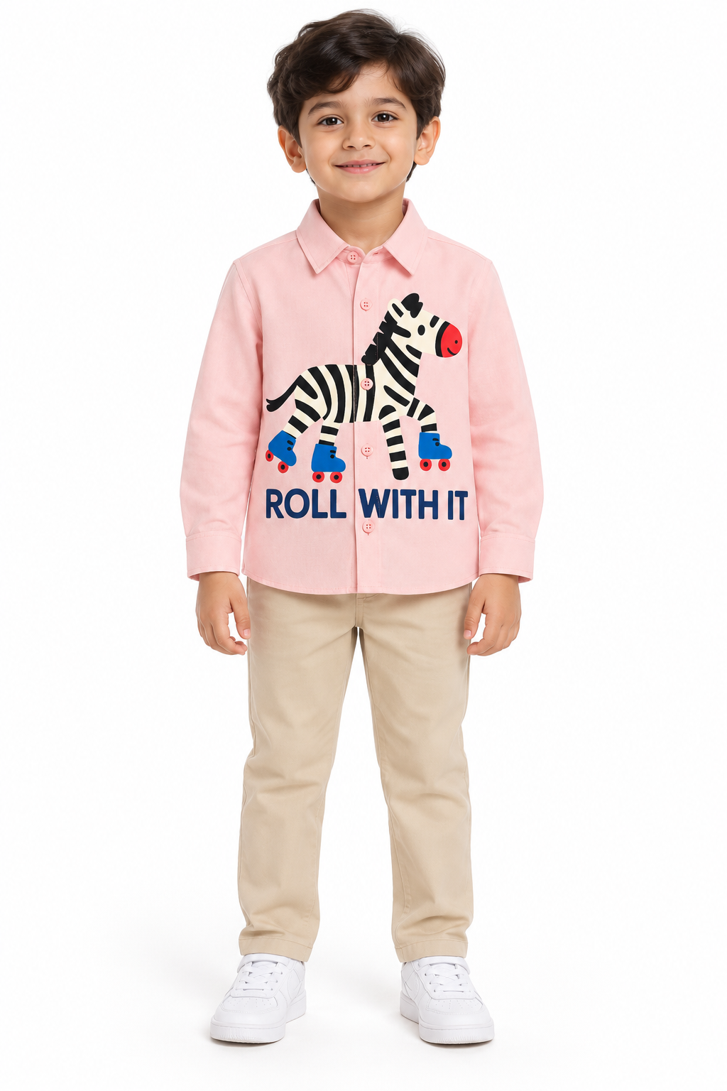 Light Pink Cotton Zebra Roll With It Printed Boys Shirt