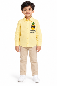 Yellow Cotton Pineapple Royalty Printed Boys Shirt