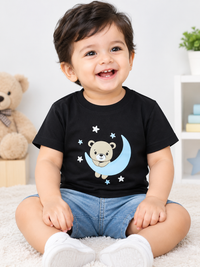 Black Half Sleeve Teddy & Moon Print Tshirts