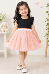 Black & Peach Short Sleeve Dress