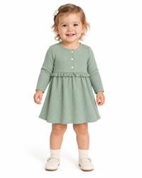 Olive Green Full Sleeve Baby Girl Dress