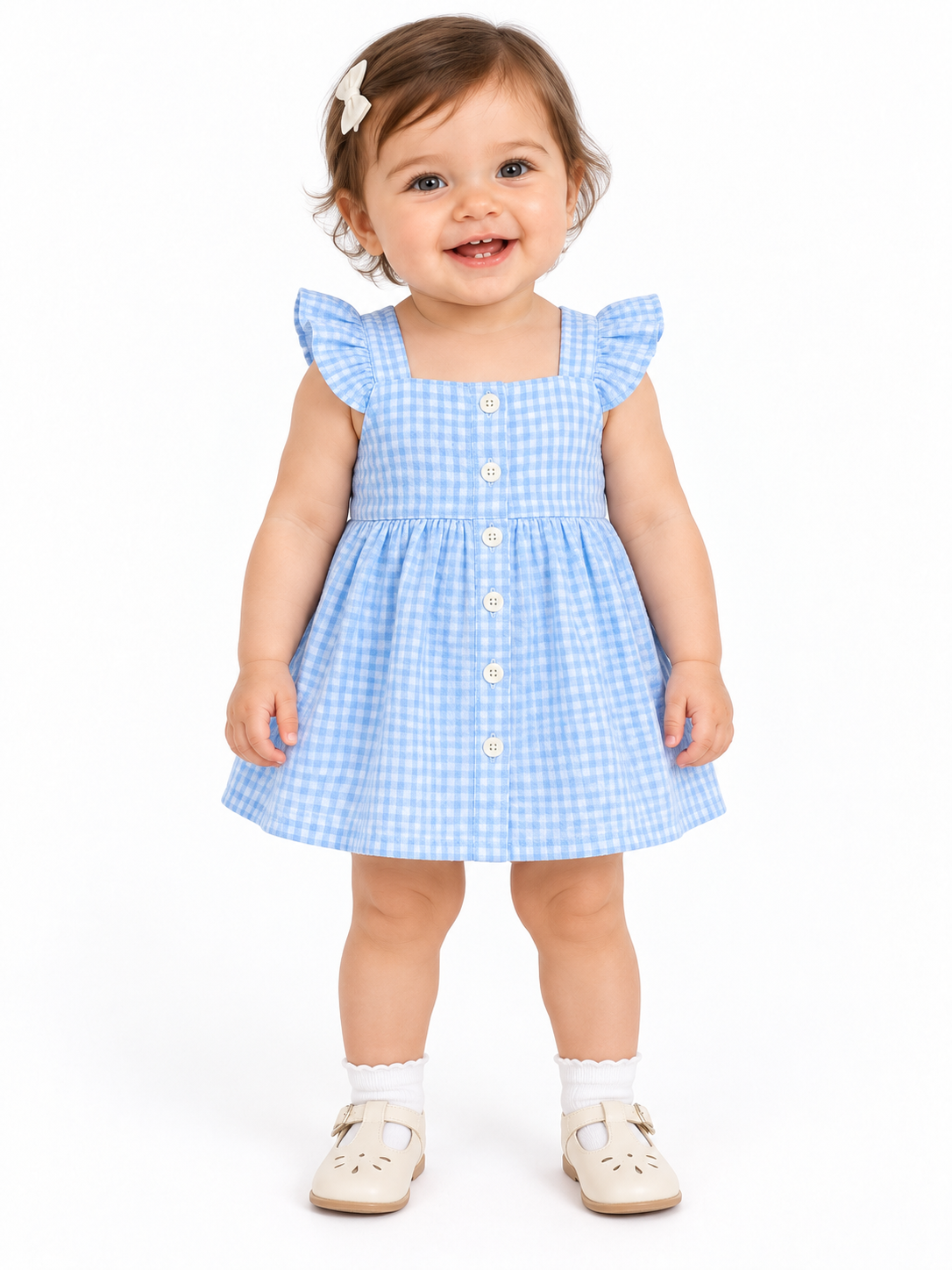 Blue & White Check Pattern Baby Dress