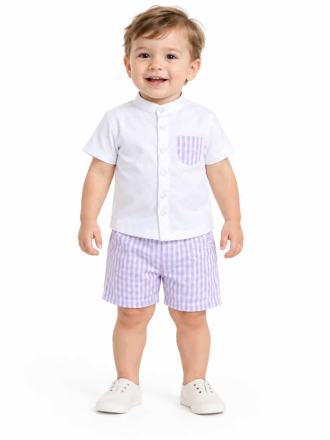 Lilac White Checks Pattern Co-ord Set
