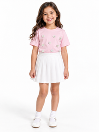 Pink Sequined Flower Half Sleeve T-shirt