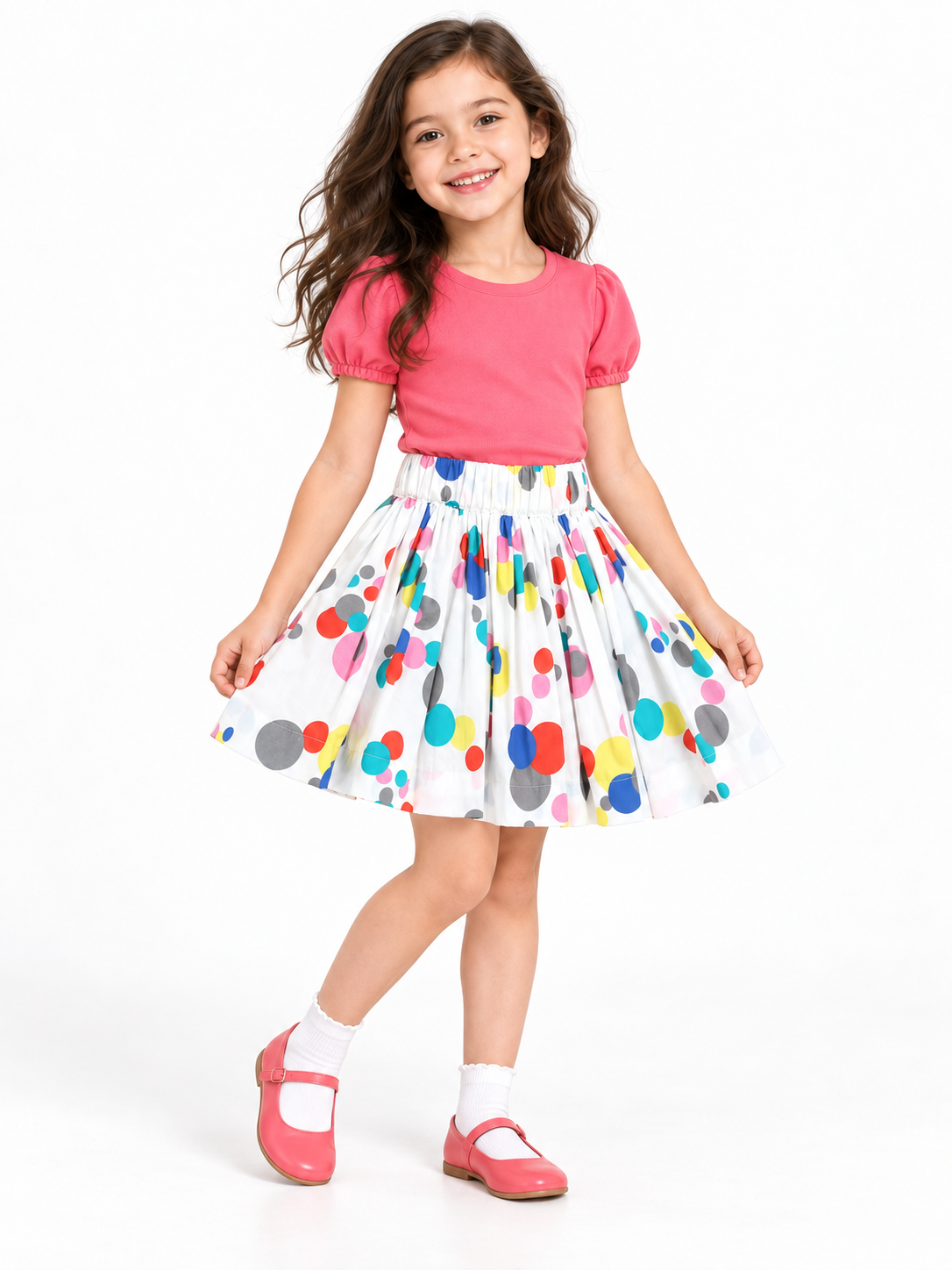 Girls White Bubble Print Skirt