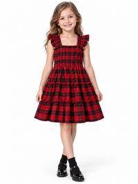 Red Black Checks Smock Girls Dress