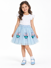Sky Blue Embellished Butterfly Skirt for Girls