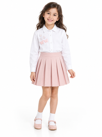 White Cotton Full Sleeve Shirt with Butterfly & Sequined Flower