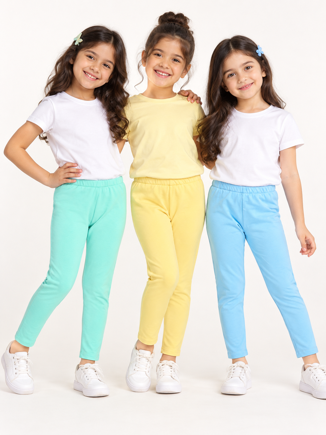 Yellow Green & Blue Plain Girl Legging (Pack of 3)