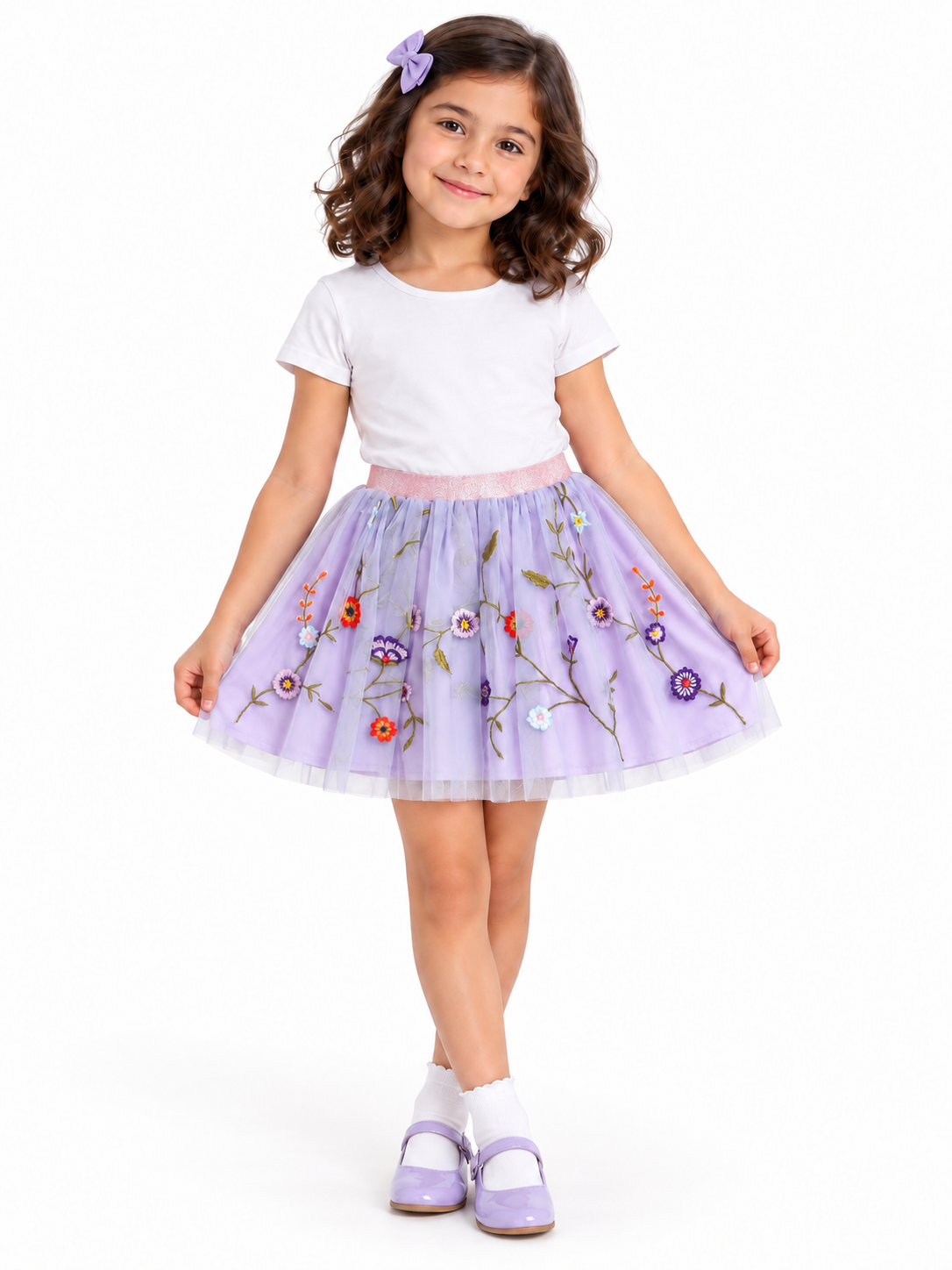 Lilac Embroidered Flared Skirt