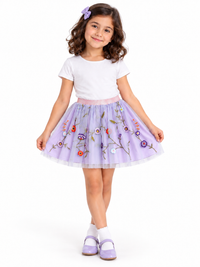 Lilac Embroidered Flared Skirt
