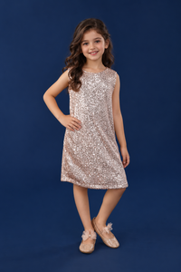 Golden Sequinned Elegant Girls Party Dress