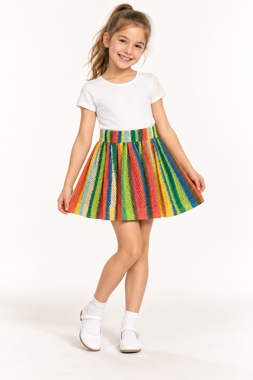 Girls Multi Colour Stripes Skirt