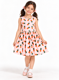 Light Pink Pineapple Print Sleeveless Girls Dress