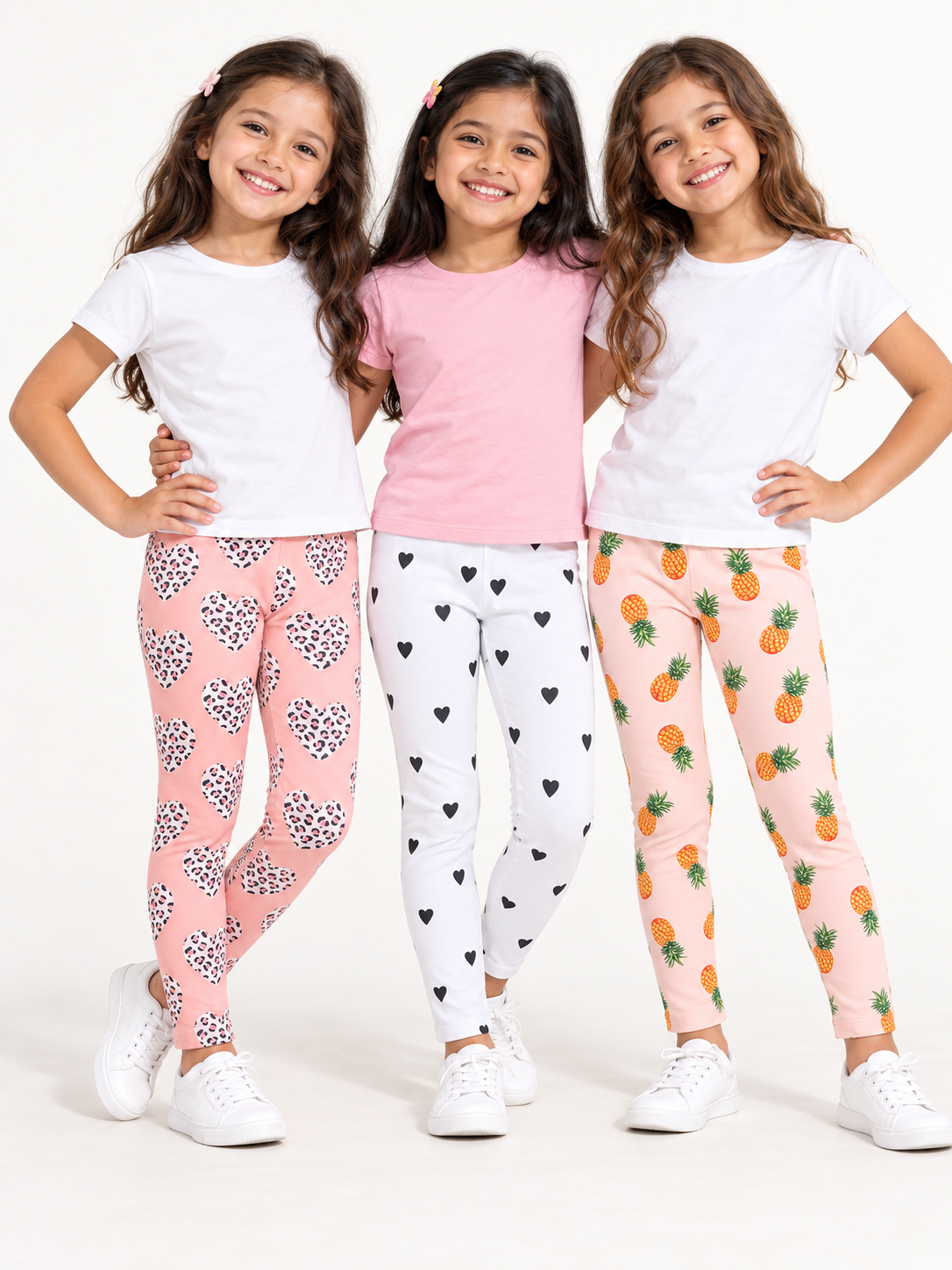 Pink White & Peach All Over Print Girl Leggings (Pack of 3)